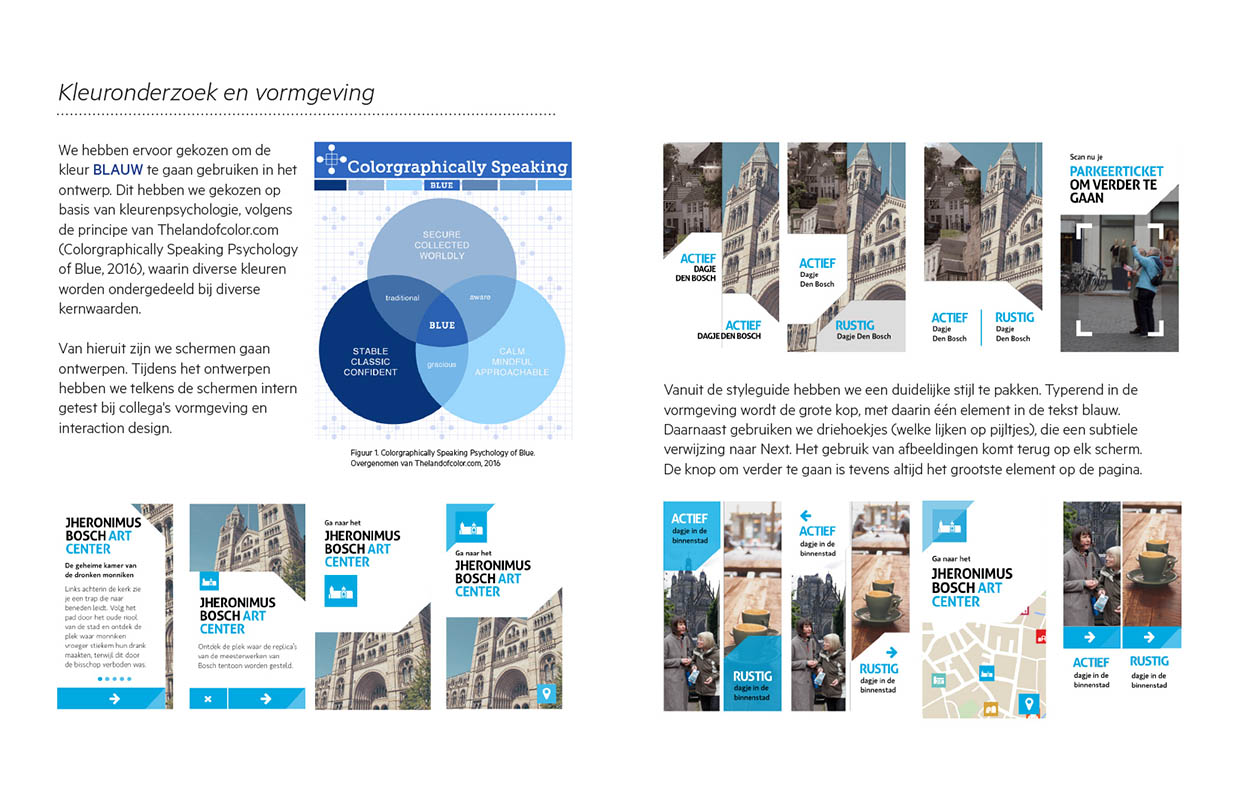 Styleguide met kleuronderzoek en design-uitwerkingen voor de What's Next-vormgeving